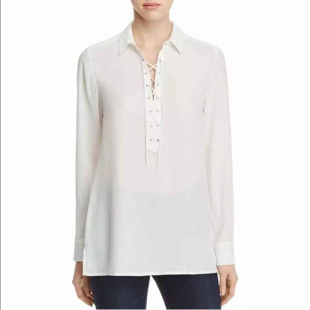 Foxcroft Lace-Up Tunic Ivory Size 16